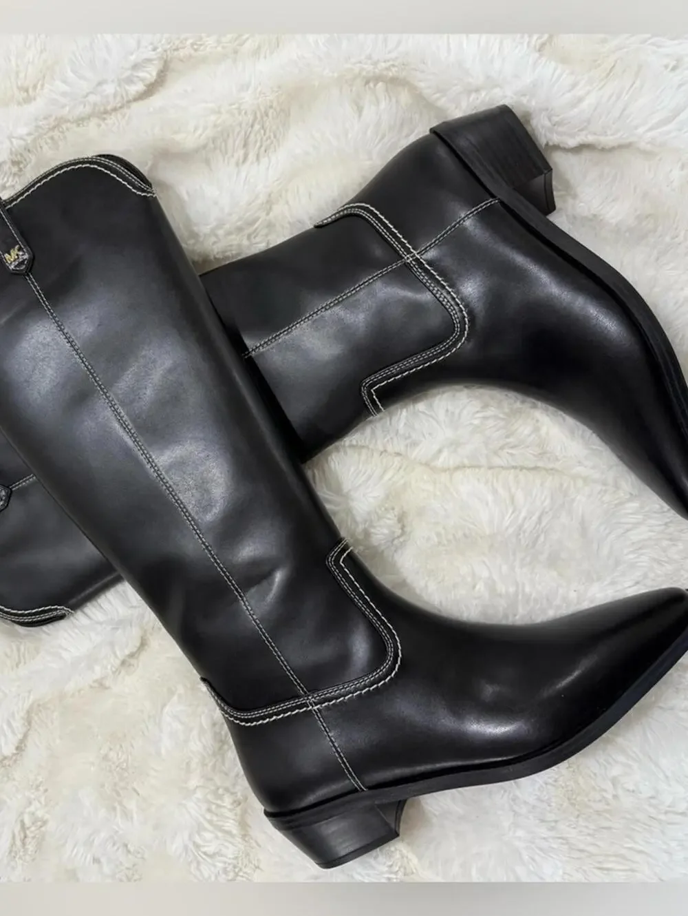 NIB MICHAEL KORS Western Cowboy Riding Knee High Boots Black Vegan Leathe